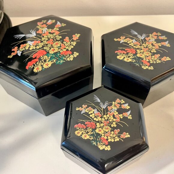 Vintage Set of 3 Nesting Hexagon Trinket Boxes - 90's Home Decor - Teenager Gift - Picture 6 of 6